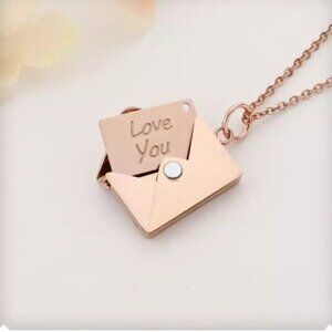 Rose Gold Letter Locket Necklace Love You Pendant Gift for Her Wife Girlfriend